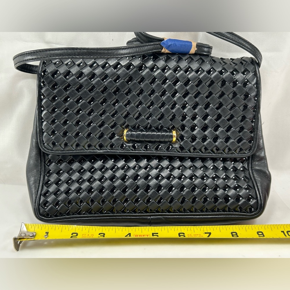 VTG Ganson Woven Leather Black Purse Shoulder bag Crossbody